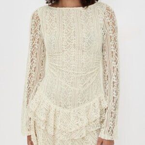 Free People Ivory Lace Long Sleeve Ruffled Dress NWT XS